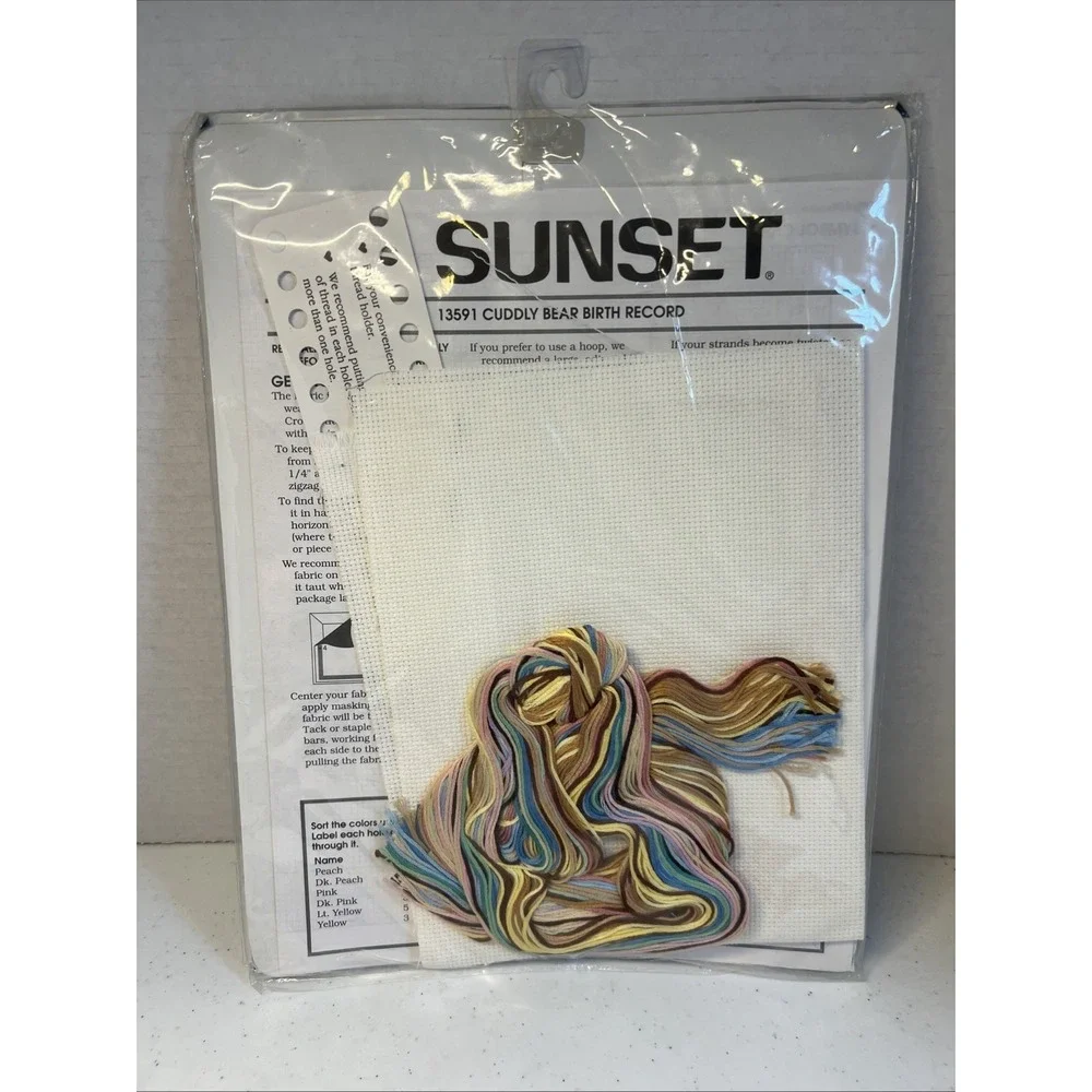 Dimensions Sunset Counted Cross Stitch Kit Cuddly Bear Birth Babyhugs Record NOS